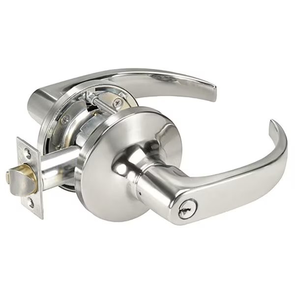 Grade 1 Entry Cylindrical Lock, Pacific Beach Lever, Conventional Cylinder, Bright Chrome Finish, Yale, Mfr#: PB5404LN 625